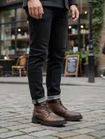 EZRO Men’s Brown Ankle Boots | Stylish Lace-Up Casual Boots with Rugged Sole