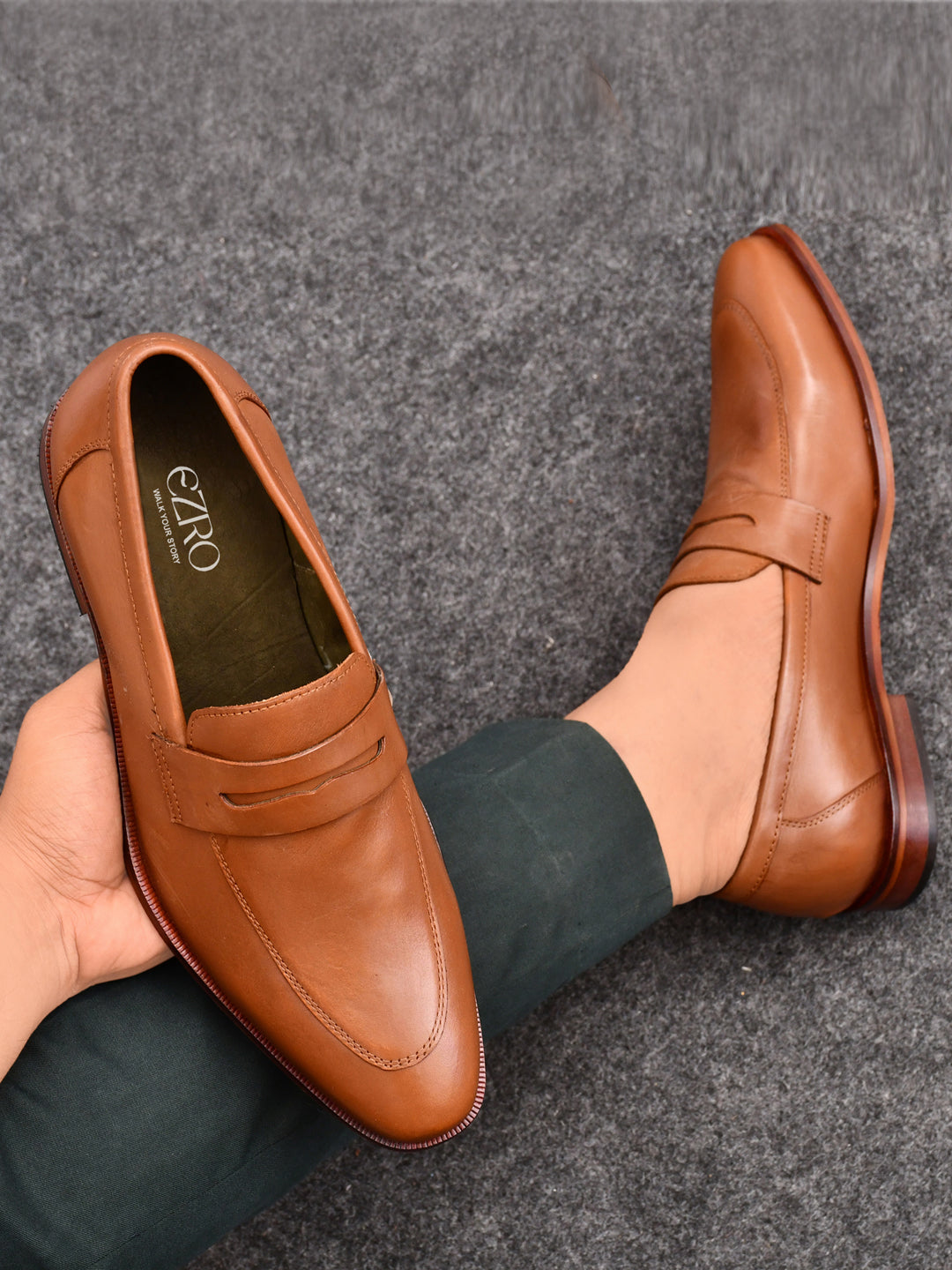 EZRO Men Premium Tan Formal Loafers | Classic Slip-On Business, Office & Wedding Dress Shoes