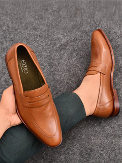 EZRO Men Premium Tan Formal Loafers | Classic Slip-On Business, Office & Wedding Dress Shoes