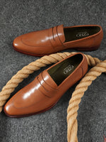 EZRO Men Premium Tan Formal Loafers | Classic Slip-On Business, Office & Wedding Dress Shoes