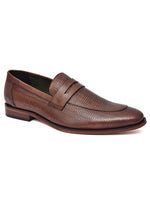EZRO Men Premium Brown Textured Leather Penny Loafers | Slip-On Formal Dress Shoes