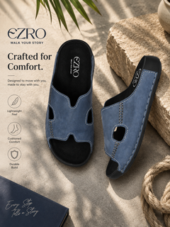 EZRO Men Blue Comfort Slippers | Premium Open-Toe Casual Slip-On Slippers for Home & Everyday Wear