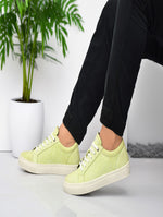 EZRO Men Lime Green Sneakers | Stylish Lace-Up Casual Shoes with Platform Sole