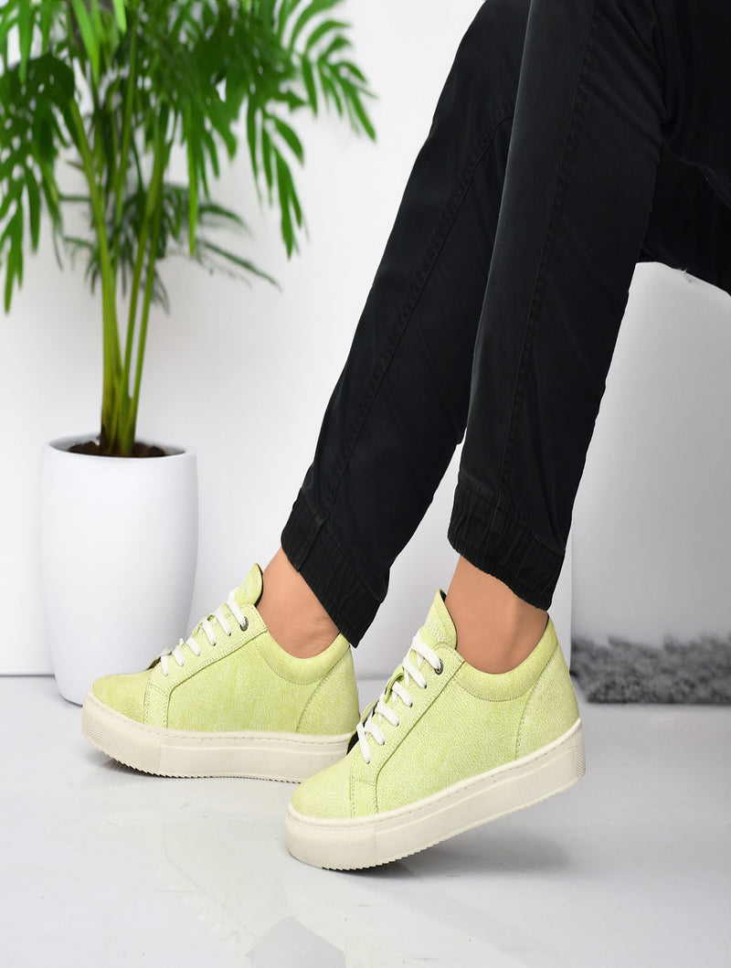 EZRO Men Lime Green Sneakers | Stylish Lace-Up Casual Shoes with Platform Sole