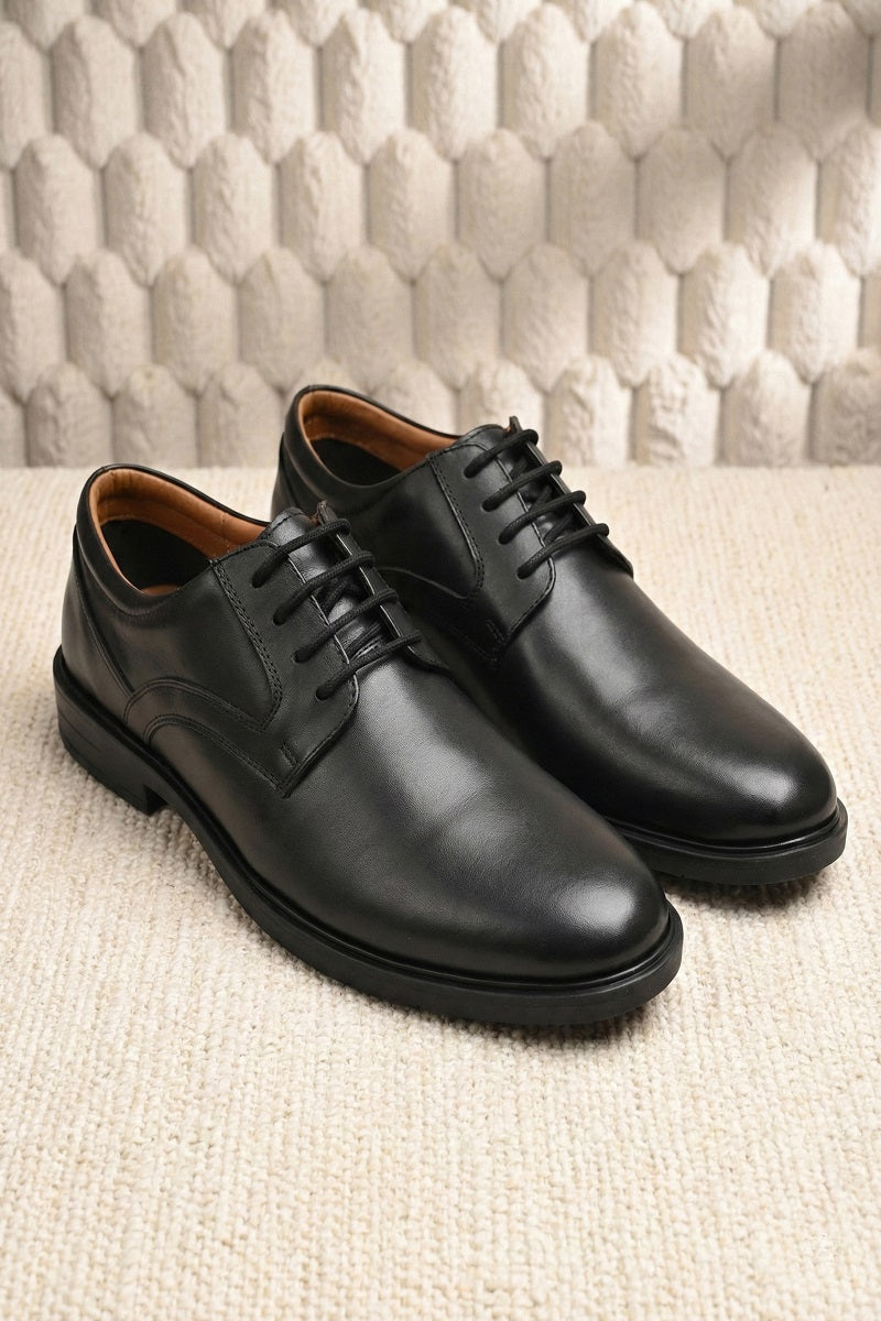 EZRO Classic Black Leather Lace-Up Derby Shoes for Men