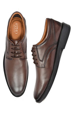 EZRO Classic Brown Leather Lace-Up Derby Shoes for Men