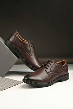 EZRO Classic Brown Leather Lace-Up Derby Shoes for Men