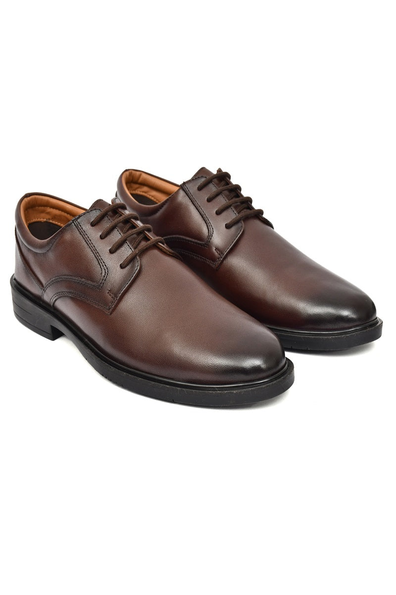 EZRO Classic Brown Leather Lace-Up Derby Shoes for Men