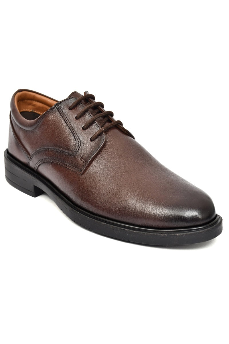 EZRO Classic Brown Leather Lace-Up Derby Shoes for Men