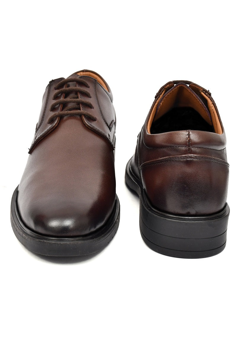 EZRO Classic Brown Leather Lace-Up Derby Shoes for Men