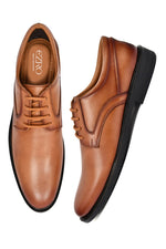 EZRO Classic Tan Leather Lace-Up Derby Shoes for Men