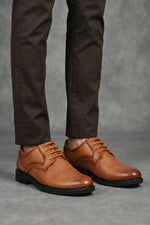 EZRO Classic Tan Leather Lace-Up Derby Shoes for Men