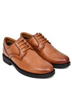 EZRO Classic Tan Leather Lace-Up Derby Shoes for Men