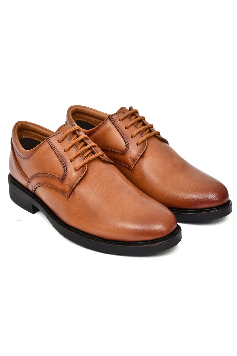 EZRO Classic Tan Leather Lace-Up Derby Shoes for Men