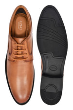 EZRO Classic Tan Leather Lace-Up Derby Shoes for Men