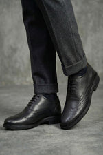 EZRO Men Black Genuine Leather Oxford Formal Shoes | Premium Wingtip Lace-Up Dress Shoes