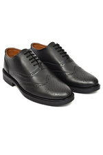EZRO Men Black Genuine Leather Oxford Formal Shoes | Premium Wingtip Lace-Up Dress Shoes