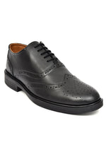EZRO Men Black Genuine Leather Oxford Formal Shoes | Premium Wingtip Lace-Up Dress Shoes