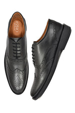 EZRO Men Black Genuine Leather Oxford Formal Shoes | Premium Wingtip Lace-Up Dress Shoes