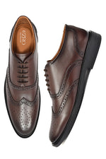 EZRO Men Premium Brown Leather Brogue Oxford Shoes for Men