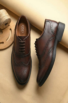 EZRO Men Premium Brown Leather Brogue Oxford Shoes for Men