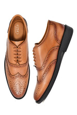 EZRO Men Tan Genuine Leather Derby Formal Shoes | Classic Lace-Up Office Dress Shoes