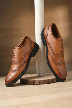 EZRO Men Tan Genuine Leather Derby Formal Shoes | Classic Lace-Up Office Dress Shoes