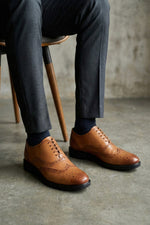 EZRO Men Tan Genuine Leather Derby Formal Shoes | Classic Lace-Up Office Dress Shoes