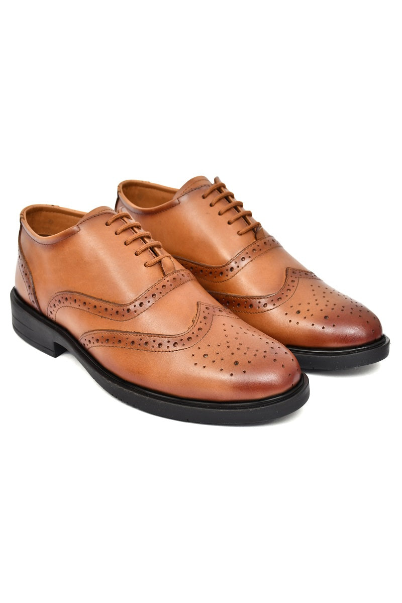 EZRO Men Tan Genuine Leather Derby Formal Shoes | Classic Lace-Up Office Dress Shoes