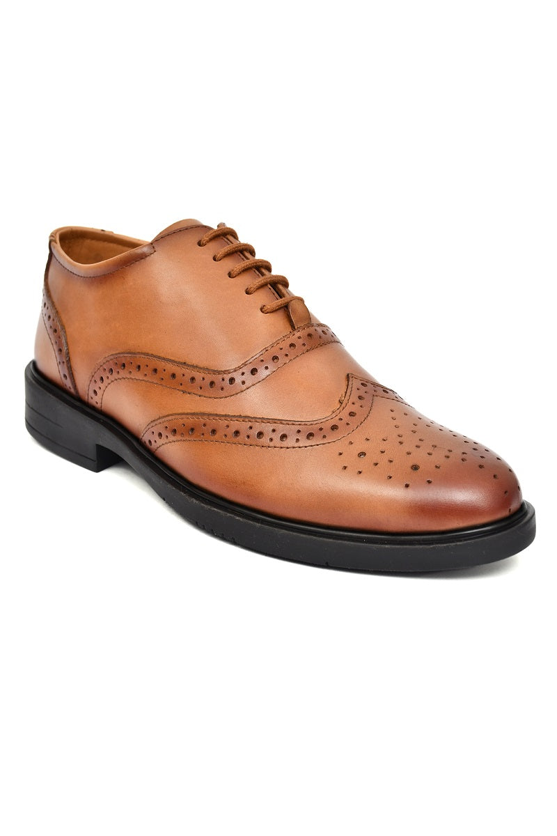 EZRO Men Tan Genuine Leather Derby Formal Shoes | Classic Lace-Up Office Dress Shoes