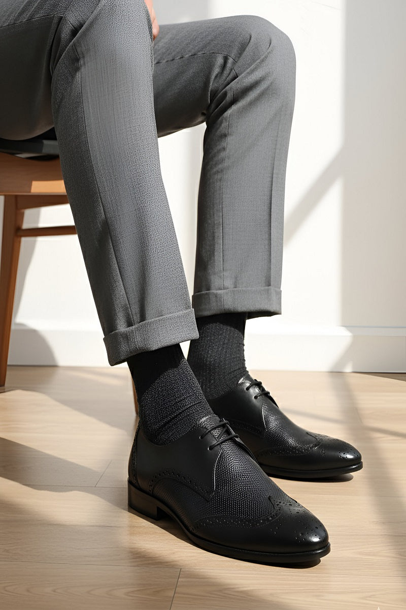 EZRO Men Premium Black Brogue Leather Shoes