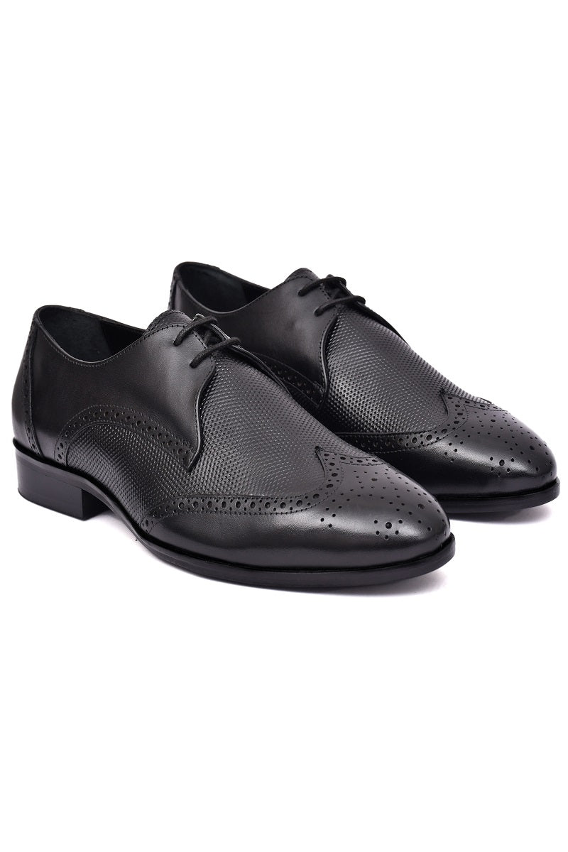 EZRO Men Premium Black Brogue Leather Shoes