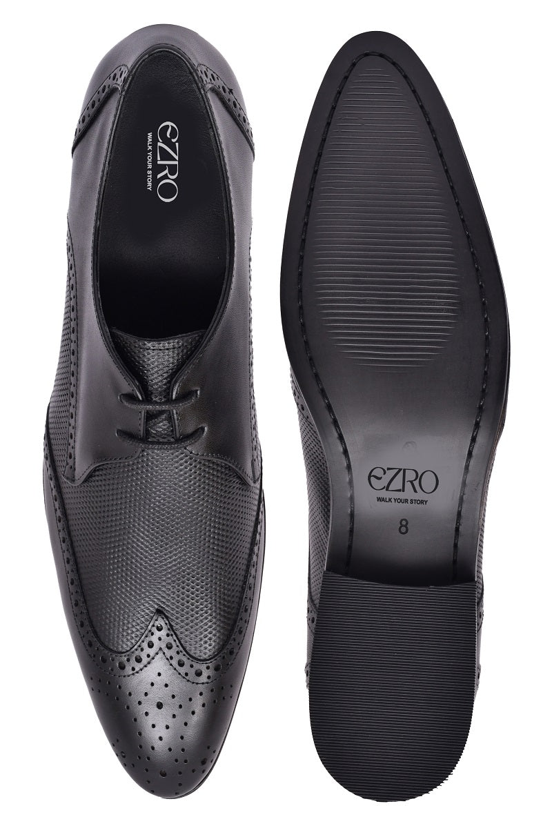 EZRO Men Premium Black Brogue Leather Shoes
