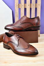 EZRO Men's Lace-Up Brown Leather Business Dress Shoes