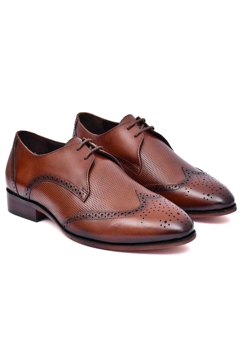EZRO Men's Lace-Up Brown Leather Business Dress Shoes