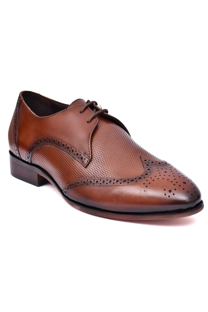 EZRO Men's Lace-Up Brown Leather Business Dress Shoes