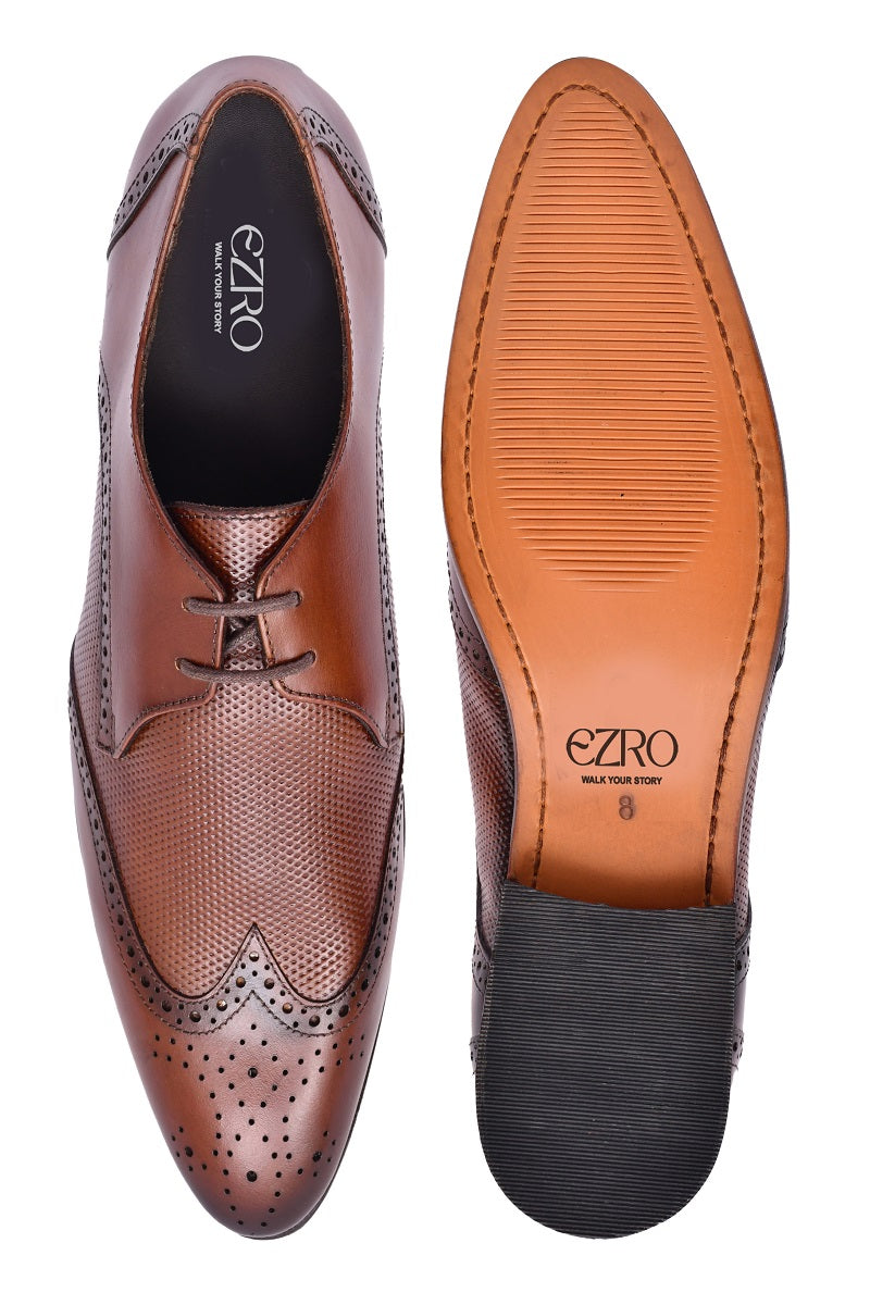 EZRO Men's Lace-Up Brown Leather Business Dress Shoes