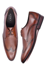 EZRO Men's Lace-Up Brown Leather Business Dress Shoes