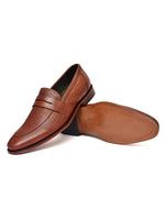 EZRO Men Premium Tan Textured Leather Penny Loafers | Slip-On Formal Dress Shoes
