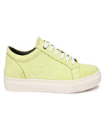 EZRO Men Lime Green Sneakers | Stylish Lace-Up Casual Shoes with Platform Sole