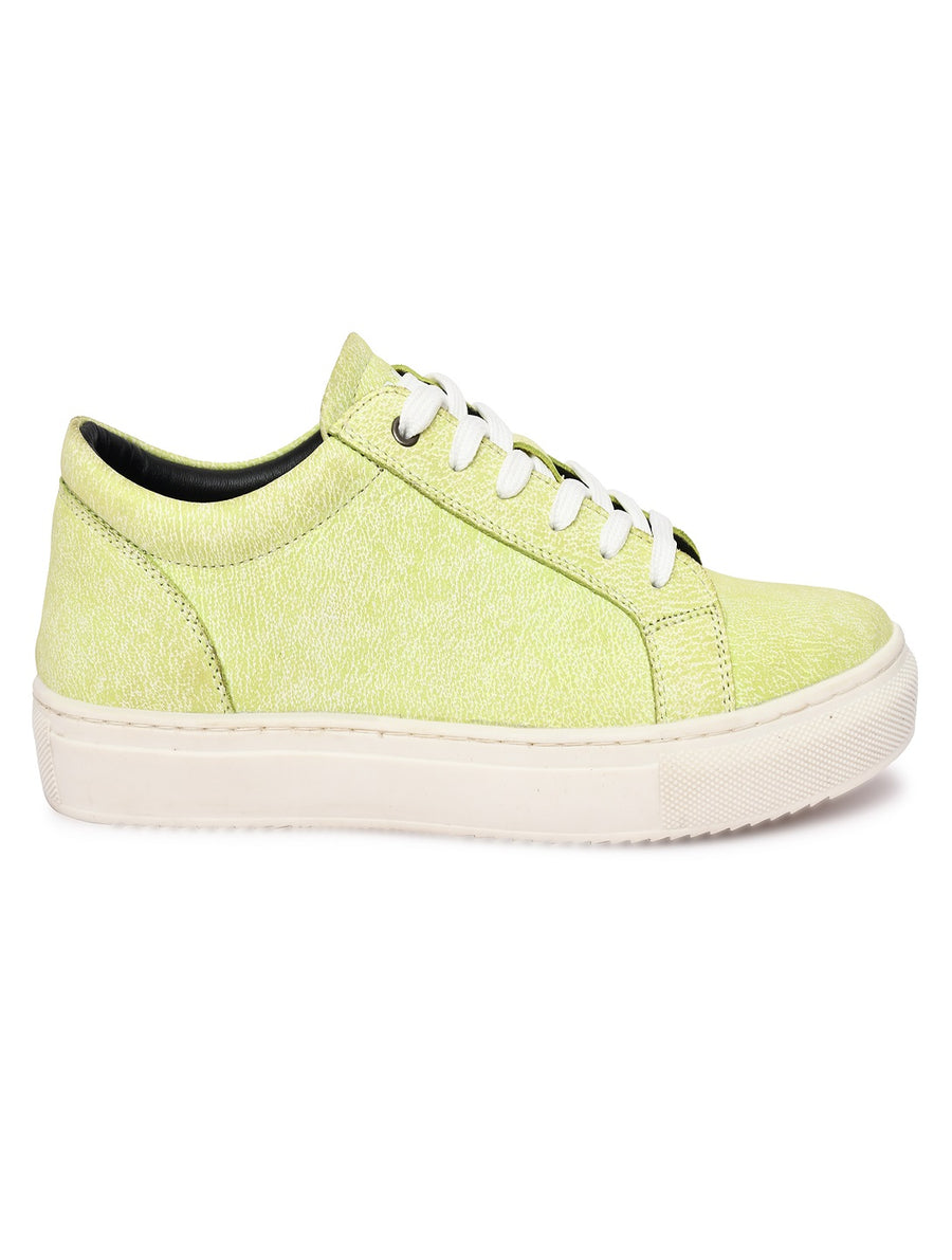 EZRO Men Lime Green Sneakers | Stylish Lace-Up Casual Shoes with Platform Sole