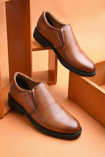 EZRO Men Classic Tan Leather Slip-On Formal Shoes