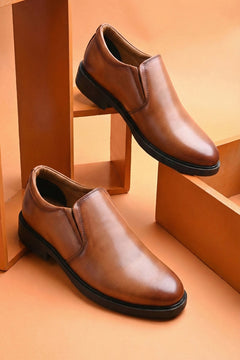 EZRO Men Classic Tan Leather Slip-On Formal Shoes