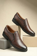 EZRO Men Classic Brown Leather Slip-On Formal Shoes