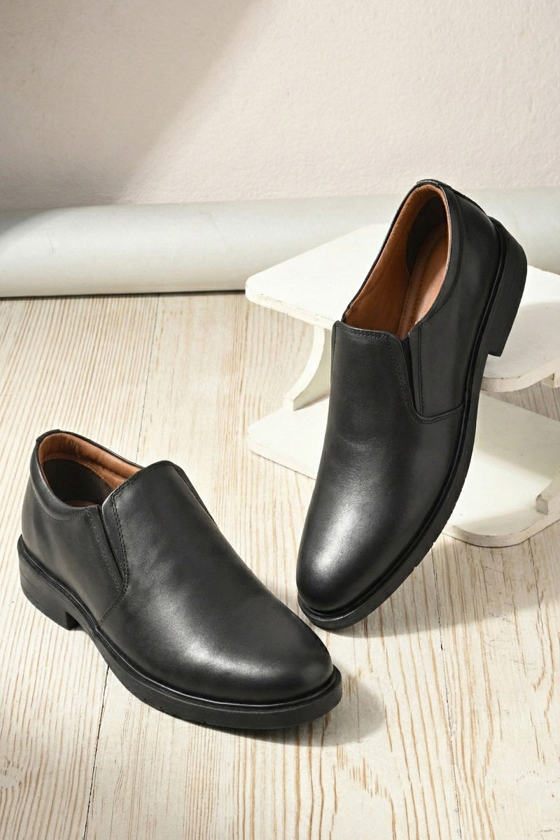 EZRO Men Classic Black Leather Slip-On Formal Shoes