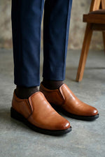 EZRO Men Classic Tan Leather Slip-On Formal Shoes