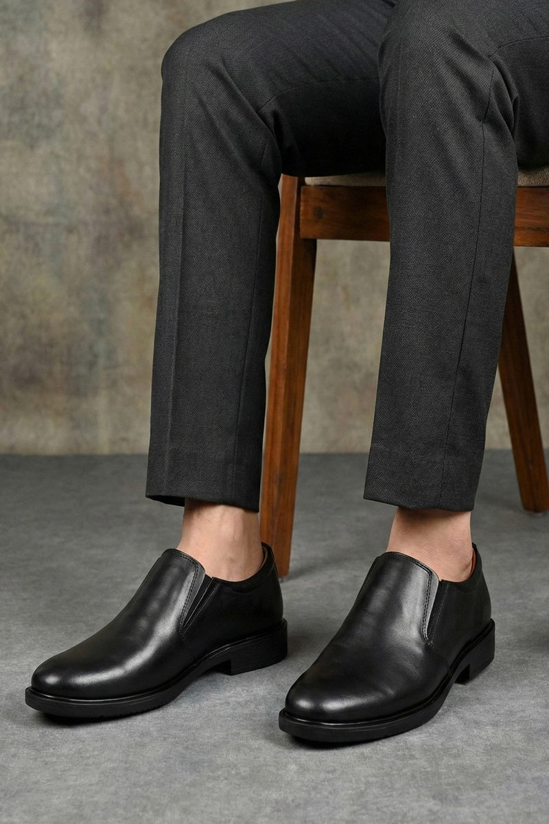 EZRO Men Classic Black Leather Slip-On Formal Shoes