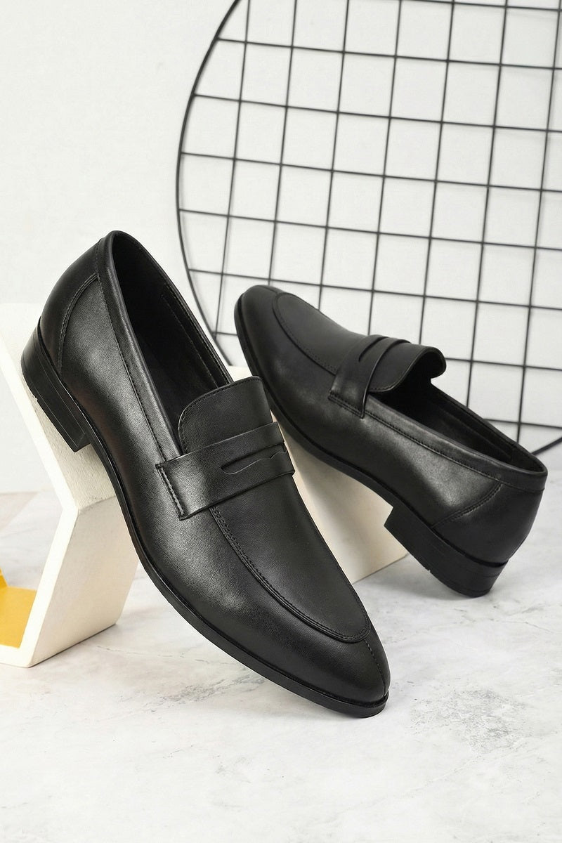 EZRO Men's Premium Black Formal Loafers | Classic Slip-On Business, Office & Wedding Dress Shoes