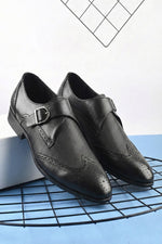 EZRO Men Black Monk Strap Formal Dress Shoes | Premium Slip-On Business & Party Shoes