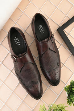 EZRO Men Wine Monk Strap Formal Dress Shoes | Premium Slip-On Business & Party Shoes